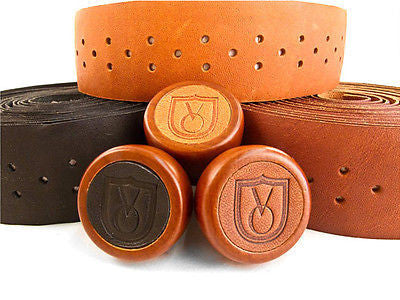 Velo Orange Leather Handlebar Tape with wooden bar end plugs BLACK